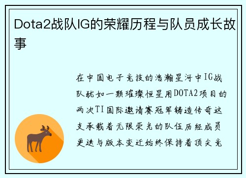 Dota2战队IG的荣耀历程与队员成长故事